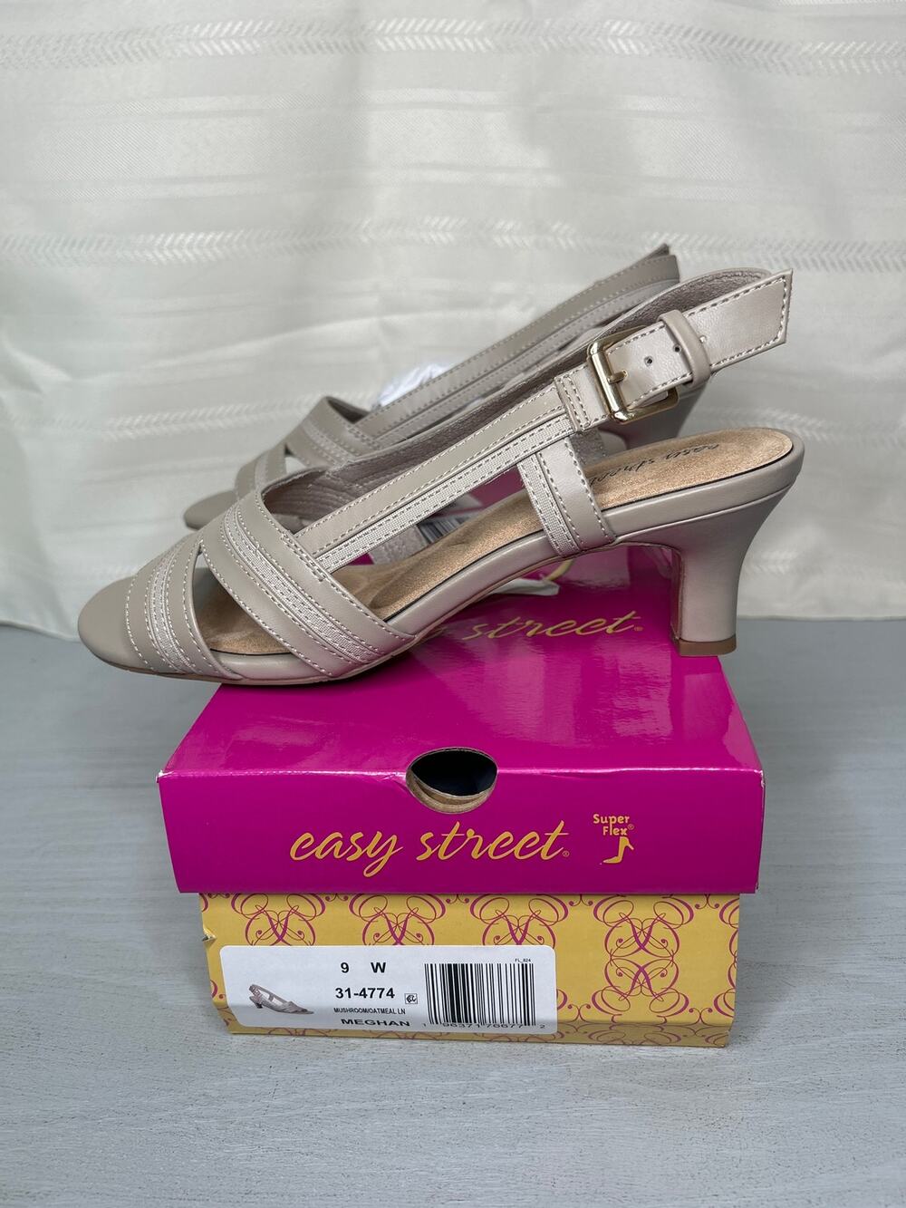 Easy Street Meghan Slingback Heeled Sandals Mushroom Oatmeal Linen Size 9 Wide